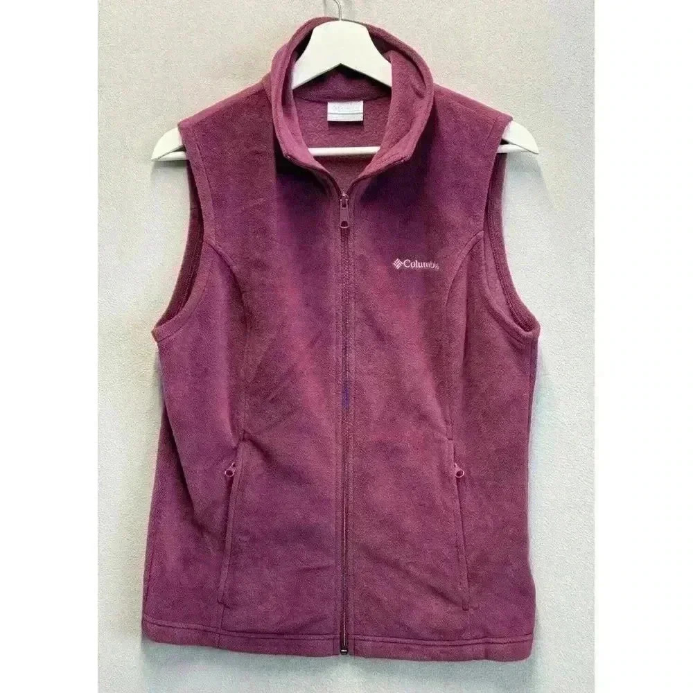 Columbia Fleece Vest Sleeveless Burgundy Full Zip Top Jacket Women's Sz Medium‎